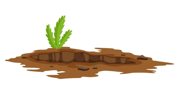 Ett stort hål i marken illustration. Markarbeten grävning av sand kol avfall rock och grus illustration. — Stock vektor