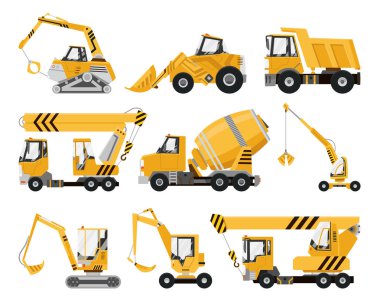 İnşaat ekipmanları büyük kümesi. Özel makineleri, inşaat işi için. Forklift, Vinç, Ekskavatör, Traktörler, buldozerler, kamyon. Yangın önleyici donatım. Yol onarım. Ticari araçlar.