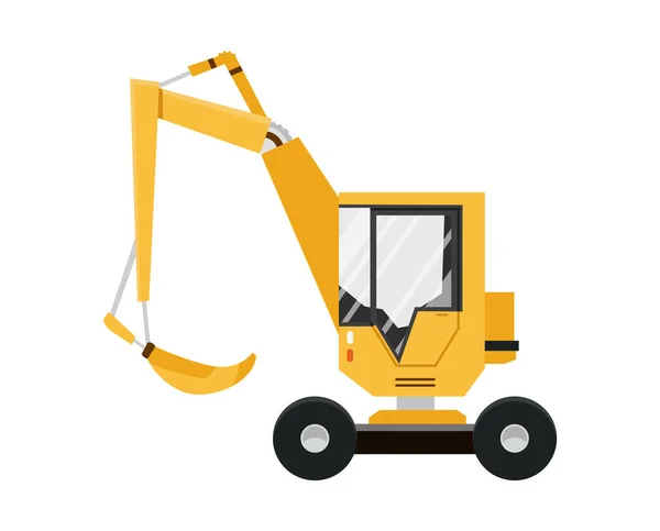 Escavadora amarela. Isolado em fundo branco. Equipamento especial. Máquinas de construção. Ilustração vetorial. — Vetor de Stock