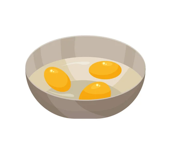 Raw eggs with yolk in a bowl. Vector illustration flat icon isolated on white. — Stock Vector