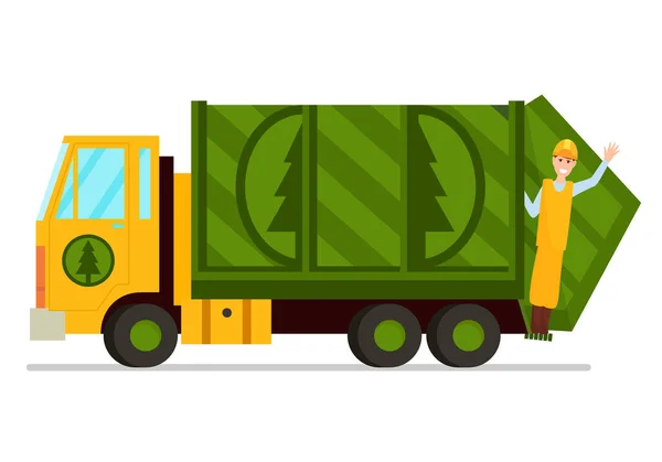 쓰레기 트럭 과위 생요원 벡터 삽화. — 스톡 벡터