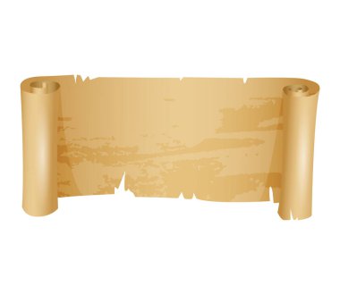 Antika ya da eski kağıt rulo. Yatay parşömen ya da eski el yazması, modası geçmiş papirüs, yuvarlanmış pentateuch arka plan şablonu. Tarih ve din, bilgelik teması.