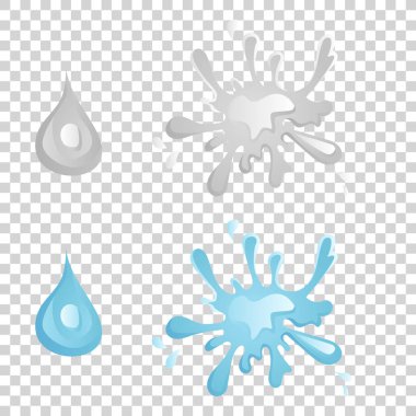 Su ve İkon Bırak - Mavi dalga ve su sıçratma, hareket vektörü çizimlerinde doğanın dalgalı sembolü.