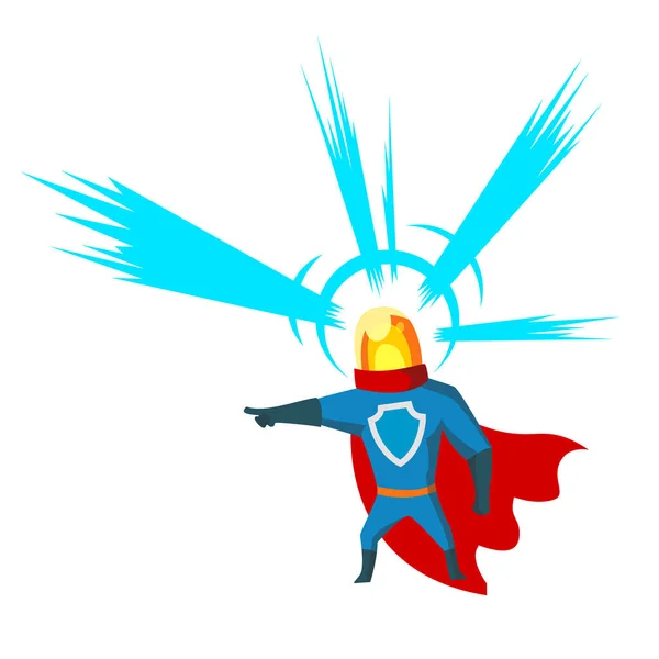 Apontando Superhero com luz cabeça personagem clipart desenho animado vetor . —  Vetores de Stock