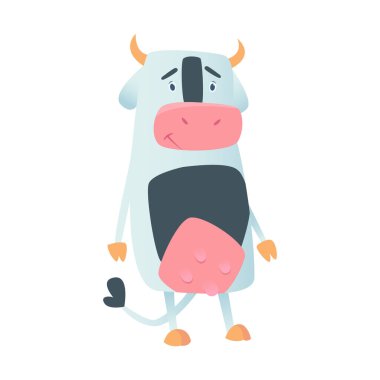 Sevimli inek düz stil beyaz arka plan üzerinde izole içinde. Vektör çizim. Karikatür inek.