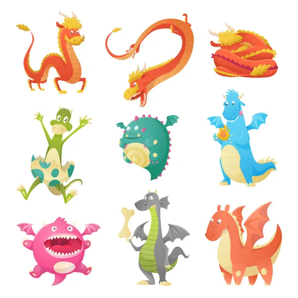 Dragon cartoon vector schattig dragonfly dino karakter baby dinosaurus voor kinderen fairytale dino illustratie geïsoleerd op witte achtergrond. — Stockvector