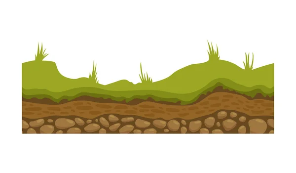 Naadloze grond-, bodem-en land vectorafbeelding voor UI-games. Oppervlak van de grond, steen gras illustratie. — Stockvector