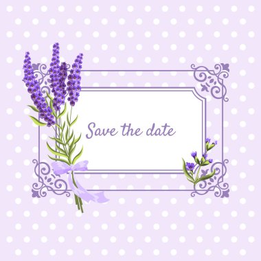 Nokta arka plan provence tarzında lavanta ile Vintage çiçek çerçeve.