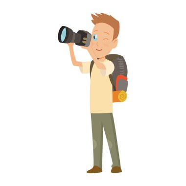 Erkek izci kamp kıyafeti, yaz kampı faaliyetleri vektör illüstrasyon.