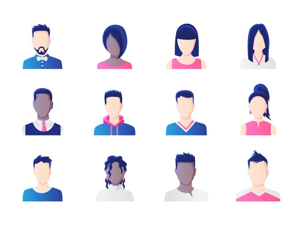 Avatar takımı. Çalışan insan çeşitliliği, farklı iş adamları ve kadın avatar ikonları. Düz dizaynlı insan karakterlerinin vektör illüstrasyonu. — Stok Vektör