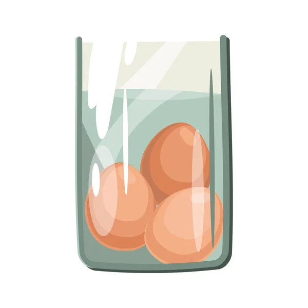 Tres huevos cocidos en vidrio. Huevos de dibujos animados aislados sobre fondo blanco. Huevo vector alimentos orgánicos saludables para el desayuno — Vector de stock