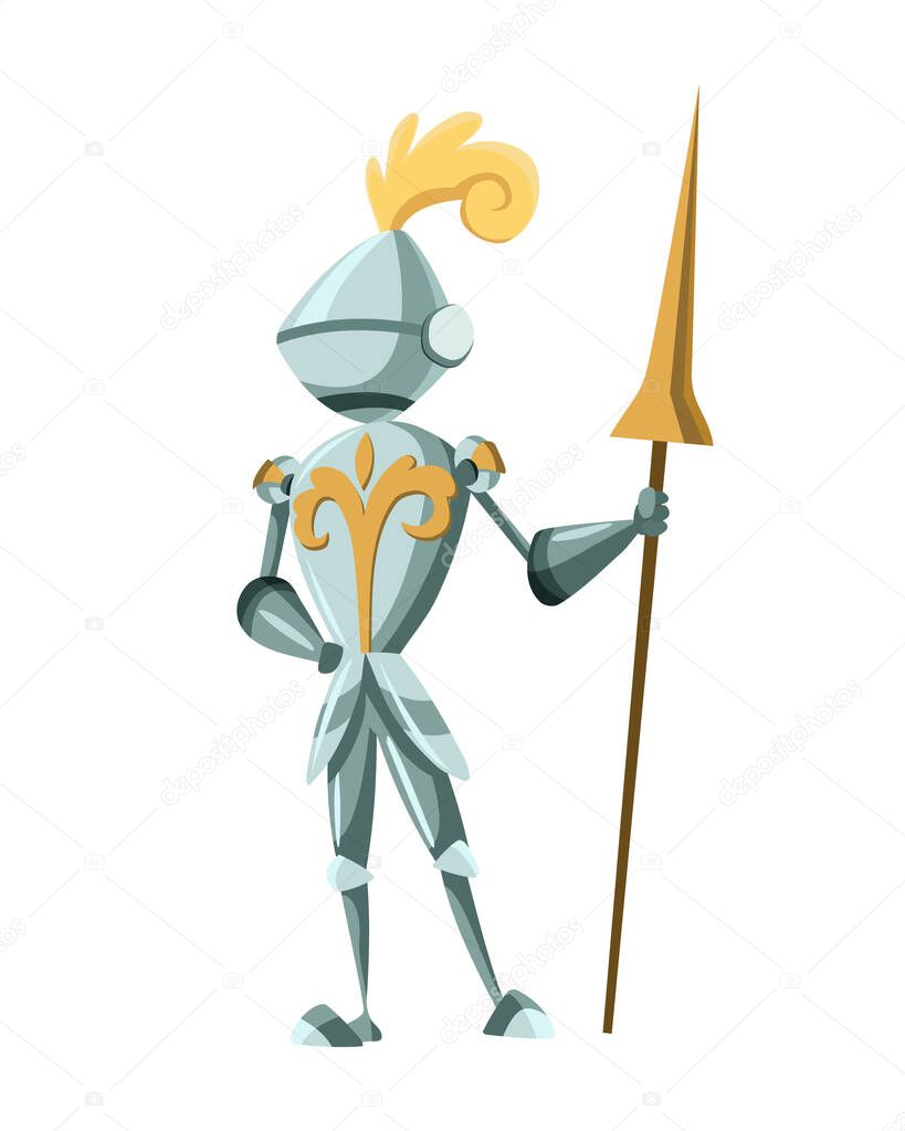 Medieval Kingdom Character. Isolated knight in historical costume on a white background. Vector personage with spear