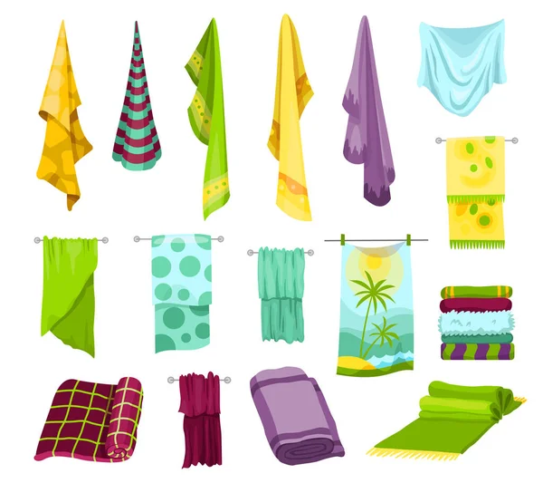 Colección de toallas de baño. Paño textil de dibujos animados para spa, playa, toallas de ducha — Archivo Imágenes Vectoriales