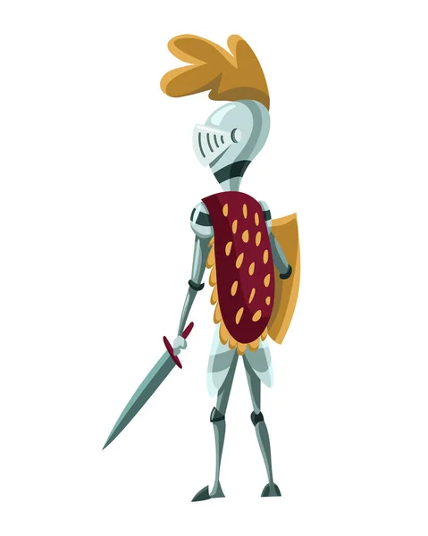 Personagem do Reino Medieval. Cavaleiro isolado em traje histórico em um fundo branco. Personagem vetorial com escudo e espada — Vetor de Stock