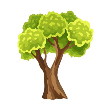 Yeşil yapraklı ağaç. Soyut şekillendirilmiş ağaç. Suluboya yaprakları. Doğal illüstrasyon