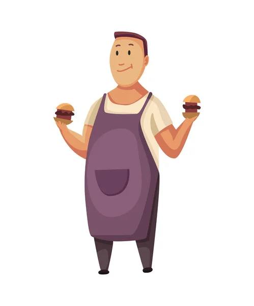Grillfest. En man med grill. Picknick med färsk mat. Glad leende man karaktär kokta en grill. Vektor platt tecknad illustration — Stock vektor