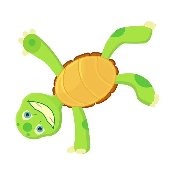Feliz joven tortuga de dibujos animados se encuentra en la mano. Niñera. Diseño del logotipo del vector de camiseta — Archivo Imágenes Vectoriales