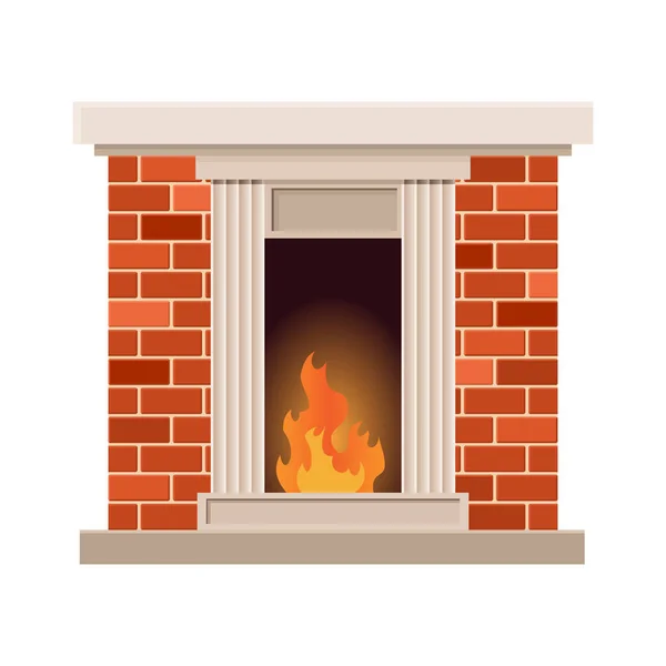 火災とベクトルホーム暖炉。暖炉付きの石窯のヴィンテージデザイン。フラットアイコンデザイン。白地に隔離されたイラスト — ストックベクタ