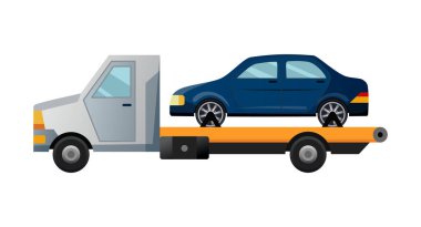 Çekici. Bozuk arabası olan havalı bir çekici. Hasarlı ya da hurdaya çıkmış arabası olan yol onarım servisi aracı