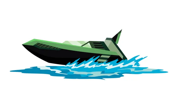 スピードモーターボート。海や川の車両。スポーツ航海夏の輸送。海の水の波に電動水船。白地に隔離された — ストックベクタ