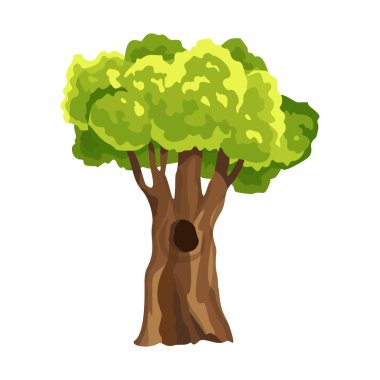 Yeşil yapraklı ağaç. Soyut şekillendirilmiş ağaç. Suluboya yaprakları. Doğal illüstrasyon