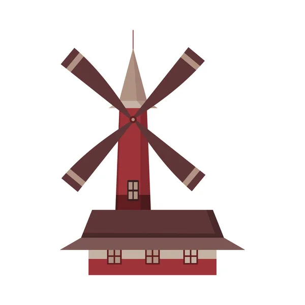 传统的古代风车建筑。农村有机农业生产、生态食品生产、清洁能源概念、风车农场.中世纪的欧洲风车 — 图库矢量图片