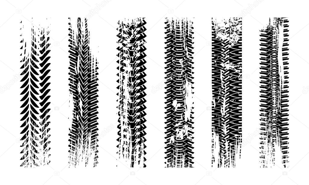 Grunge tire tracks texture. Collection seamless tire pattern. Detailed tracks protector image. Vector illustration