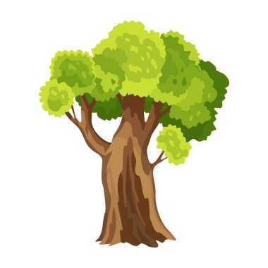 Yeşil yapraklı ağaç. Soyut şekillendirilmiş ağaç. Suluboya yaprakları. Doğal illüstrasyon