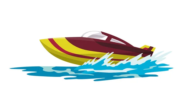 Velocidad lancha. Vehículo marítimo o fluvial. Transporte náutico deportivo de verano. Buque de agua motorizado en olas de agua de mar. Aislado sobre fondo blanco — Vector de stock