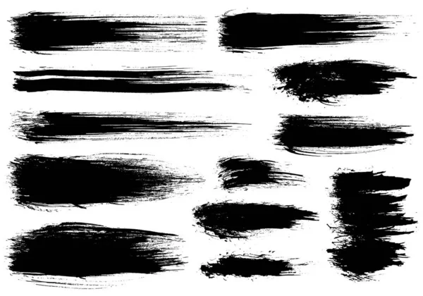 Pincel. Pinceladas grunge de tinta negra. Set de pinceles vectoriales. Elementos de diseño grunge. Rayas de tinta pintadas — Vector de stock