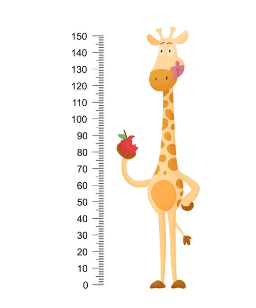 Drôle de girafe. Joyeux girafe drôle avec un long cou. Autocollant mur ou hauteur Girafe mètre ou mur. Illustration avec échelle de 2 à 150 centimètres pour mesurer la croissance — Image vectorielle