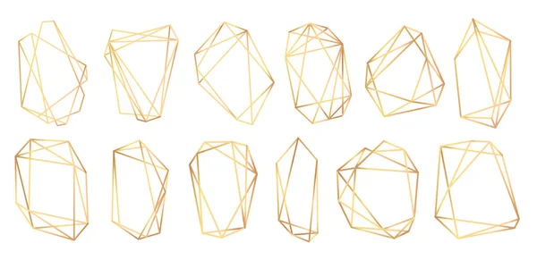 Geometrische frames polyhedrons. Abstracte gouden lijsten. Luxe decoratieve moderne polygonale geometrische banner elementen. Realistisch gedetailleerde gouden polygonale frames. Verzameling van geometrische polyedernen — Stockvector