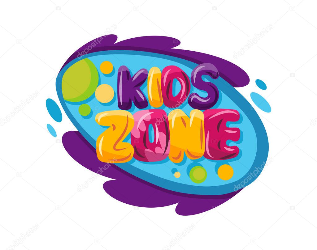 Kids zone. Children playground game room or center emblem. Playroom banner for children play zone. Kid entertainment camp poster. Toys fun playing zone, games party and play area poster.