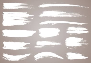 Boya fırçası. Beyaz mürekkep grunge fırça darbeleri. Boya fırçası seti. Grunge tasarım elementleri. Boyalı mürekkep çizgileri