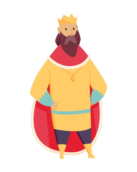 Caractère du royaume médiéval du moyen âge vecteur de la période historique Illustration. Roi avec couronne et robes royales — Image vectorielle