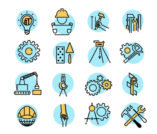 Farbige Gebäude-Symbole im einfachen Stil. Industrie und Bauwesen, Bau-Ikonen-Design. Symbol für App-Design — Stockvektor