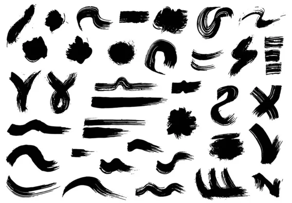 Pincel. Pinceladas grunge de tinta negra. Set de pinceles vectoriales. Elementos de diseño grunge. Rayas de tinta pintadas — Vector de stock