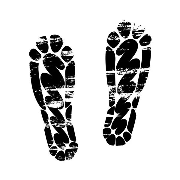 Paar Fußabdrücke menschliche Schuhe Silhouette. Schuhsohlen drucken. Vektor-Schrittsymbol, isolierter Stempel auf weißem Hintergrund — Stockvektor