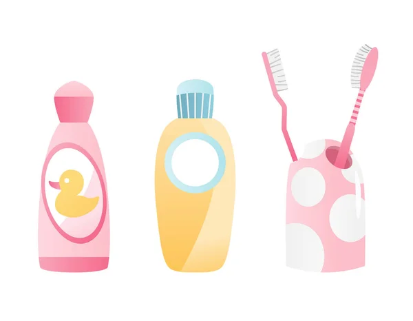 Bathroom equipment. Toothbrush and mouthwash bottle element for dental oral care. Flat vector design — Stock Vector