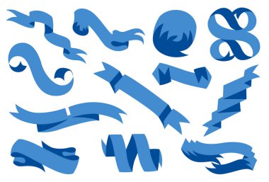 Düz vektör şeritleri beyaz arka planda izole edilmiş. Modern Tasarım. Mavi bant ve yay çizimleri