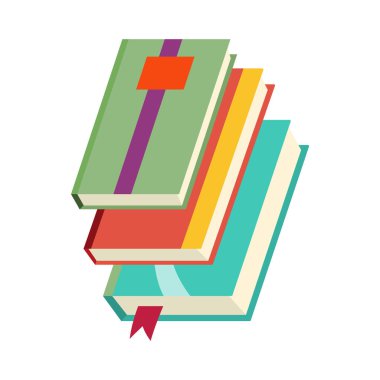 Çeşitli kitaplar, yığınla kitap, defterler. Kitapseverlere göre ayarlandı. Biraz daha kitap oku. Elle çizilmiş eğitici vektör çizimi. Düz tasarım biçimi