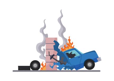 Araba kazasında hasar görmüş. Yol kazası ikonu. Araba kazası sembolü. Hasarlı araç sigortası. Arızalı otomobil. Kurtarılamaz. Sigorta şirketinin reklamını yapmak için birebir.