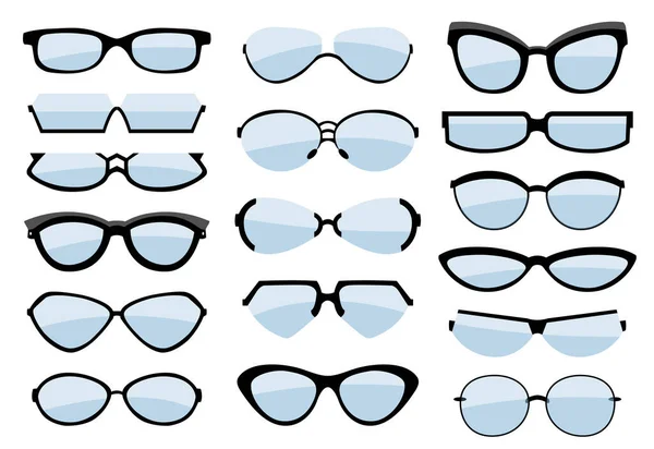 Brillen säumen Kunstsilhouette, Brille und optisches Accessoire. Medizinisches klassisches Augenset vorhanden. Vektor-Brille isolierte Illustration auf weißem Hintergrund. Verschiedene Formen. Symbole für Vektor-Brillen — Stockvektor