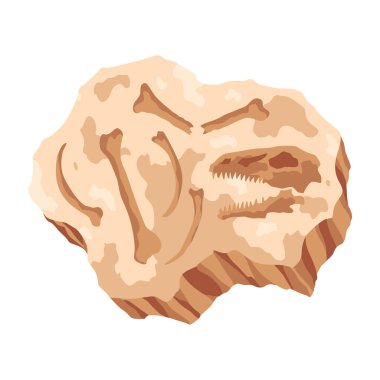 Dinozor fosil iskelet kemikleri, izole arkeoloji kazıları. Yeraltında yatan tarih öncesi sürüngen iskeletleri. Çizgi film paleontolojik tarihi eser.