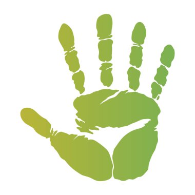 Beyaz arkaplanda izole edilmiş renkli el izi. Renkli çocuk el izi. Yaratıcı el izleri. Mutlu çocukluk tasarımı. Sanatçı çocukların damgası, parlak insan parmakları ve avuç içi vektör illüstrasyonu.