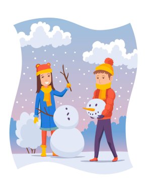 Çocuklar kışın neşeli bir kardan adam yaparlar, şenlik aktiviteleri ve bol mevsimlik neşe sergilerler.