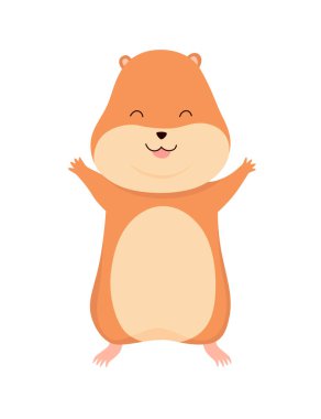 Çizgi film hamsterı. Yumuşak evcil hayvan, komik kemirgen. Mutlu ev kemirgen hayvanı. Vektör illüstrasyonu beyaz arkaplanda izole edildi.