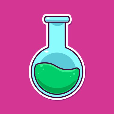 Çizgi roman Kimya Matarası Vektörü, Bilim Laboratuvarı Ekipmanı, Etiket veya Poster Deneyi Simgesi