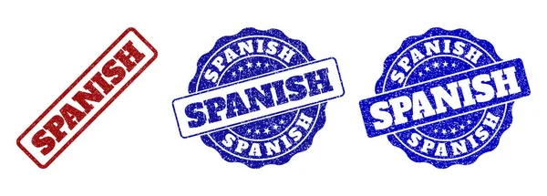 西班牙划痕邮票密封红色和蓝色 向量西班牙标志以遇险表面 图形元素是圆形矩形 圆形和文本标题 — 图库矢量图片