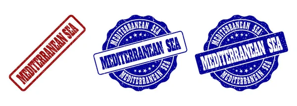 Sigilli francobolli graffiati per MARE MEDITERRANEO — Vettoriale Stock